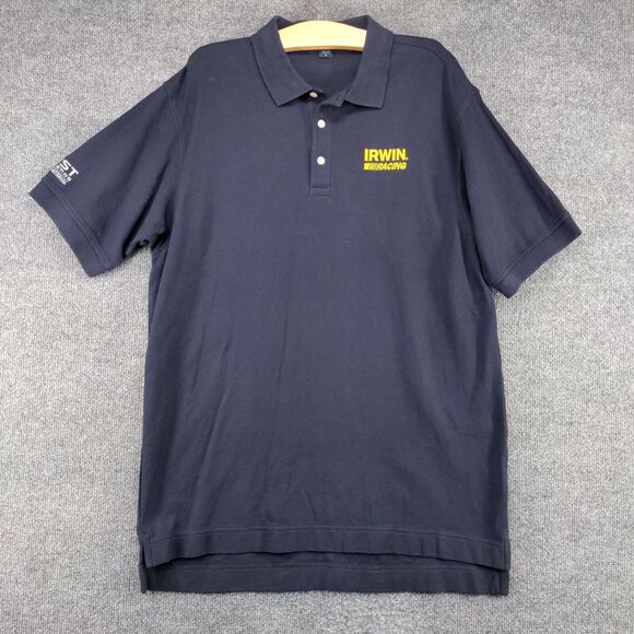 Devon & Jones Men's Irwin Racing Polo Shirt Blue Large Short Sleeve Logo Cotton - Picture 2 of 12